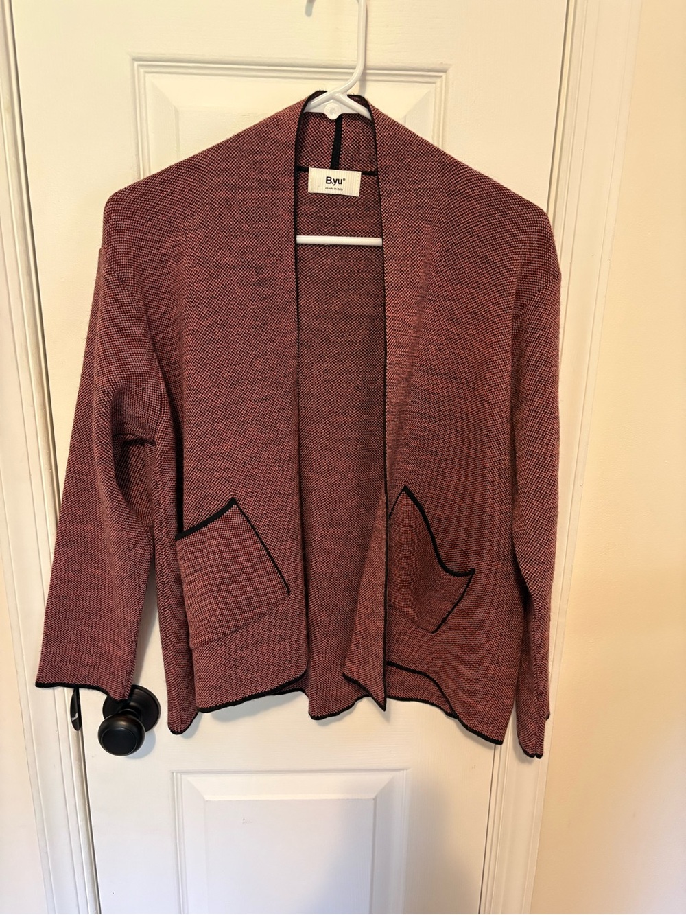 B.yu Made In Italy Contrast Trim Front Knit Alpaca Blend Cardigan